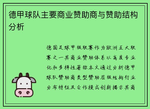 德甲球队主要商业赞助商与赞助结构分析