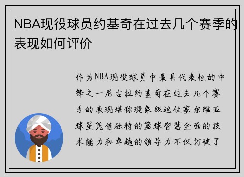 NBA现役球员约基奇在过去几个赛季的表现如何评价