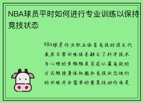 NBA球员平时如何进行专业训练以保持竞技状态